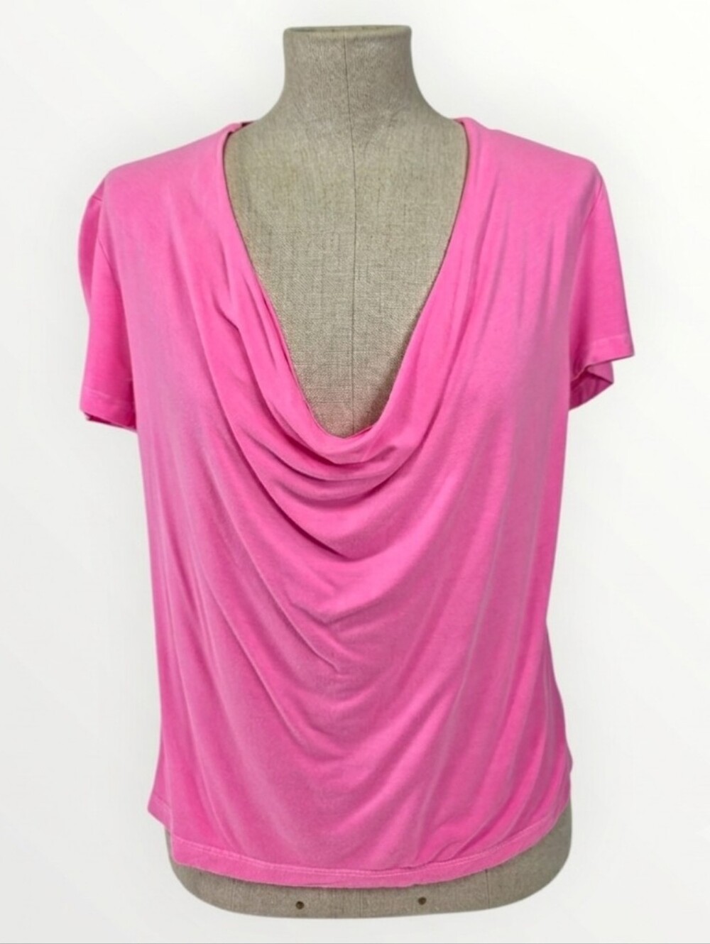 Alice + Olivia Jeans Cowl Neck Draped T-Shirt Hot Pink Top Size XS